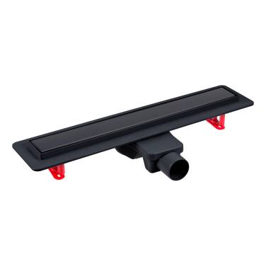 BERGES водосток напольный Optim Line Black 600, решетка нержавеющая сталь, матовый черный, S-сифон D50 H60 горизонтальный