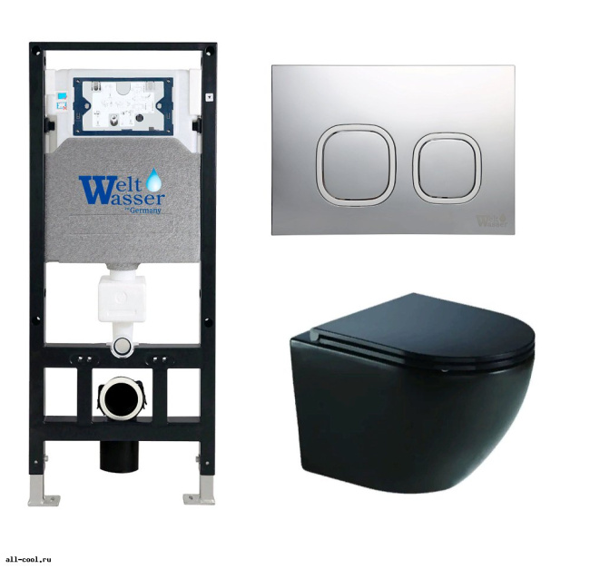 Унитаз с инсталляцией WeltWasser AMBERG 506 + MERZBACH 043 GL-BL + AMBERG RD-MT CR