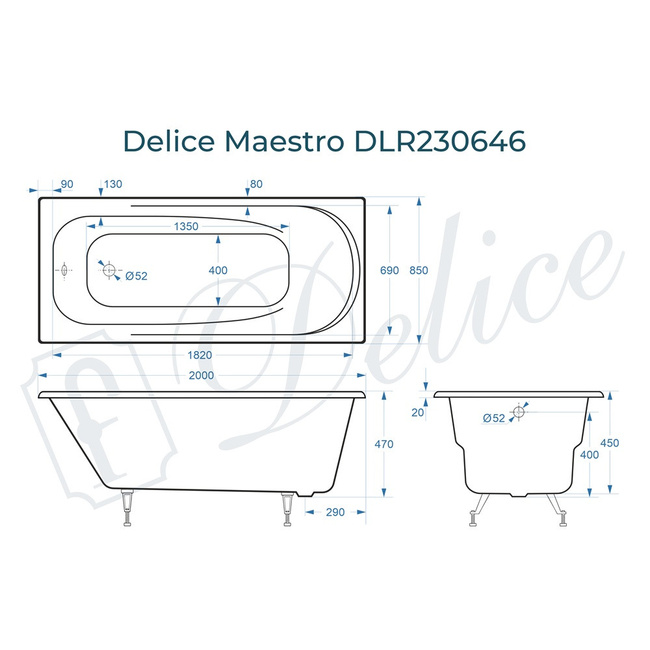 Delice Maestro 200х85 (в комплекте только ванна, без ножек и слива-перелива)