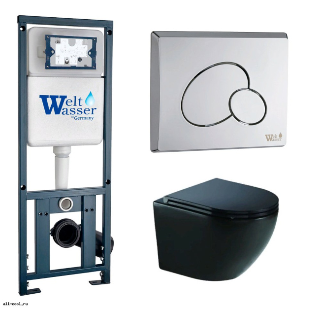 Унитаз с инсталляцией WeltWasser MARBERG 410 + MERZBACH 043 GL-BL + MAR 410 RD-CR