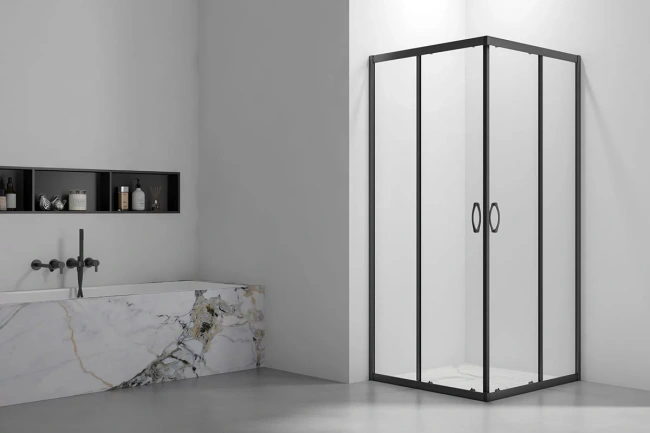 Veconi RV101B-80-01-C4 профиль черный стекло прозрачное без поддона
