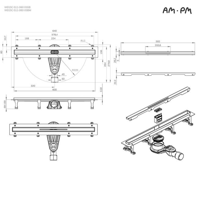 Am.Pm MasterFlow 60 W01SC-S11-060-05BM с Черной матовой решеткой Slim line