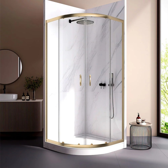 Veconi Rovigo RV-202G, 800x800x1900, брашированное золото, прозрачное стекло
