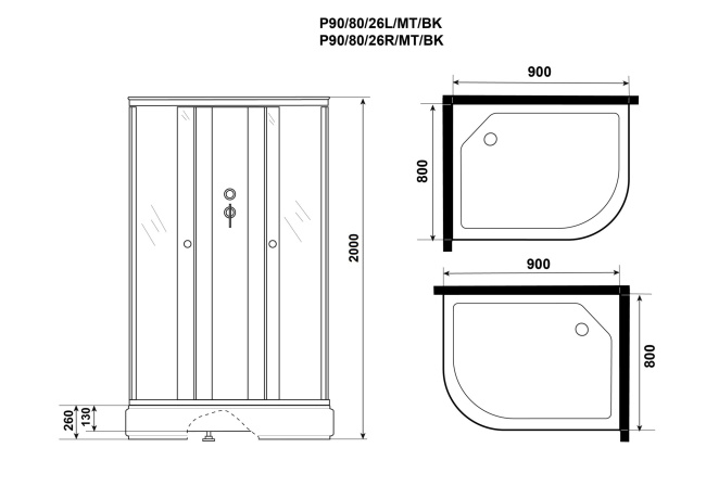 Niagara Promo P90/80/26L/MT/BK (900х800х2000) 4 места
