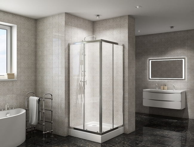 BelBagno Due 90х90 DUE-A-2-90-C-Cr профиль Хром стекло прозрачное без поддона