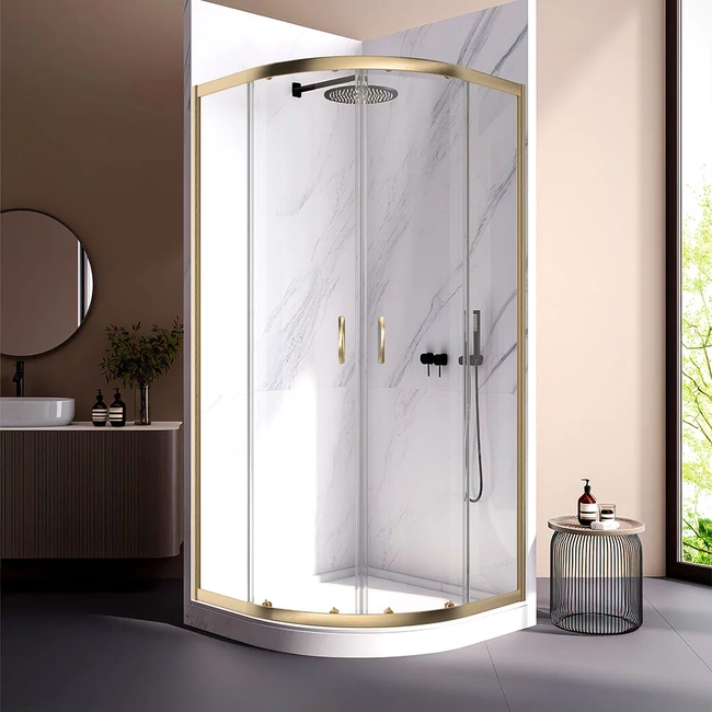 Veconi Rovigo RV-202G, 800x800x1900, брашированное золото, прозрачное стекло