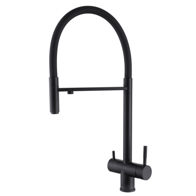 ABBER Wasser Kreis AF81141B для кухни с подключением фильтра и выдвижной лейкой, черный матовый