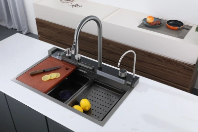 Ceruttispa GLORIA II nano black (серая) кухонная, многофункциональная, из нержавеющей стали, (750х460х230)