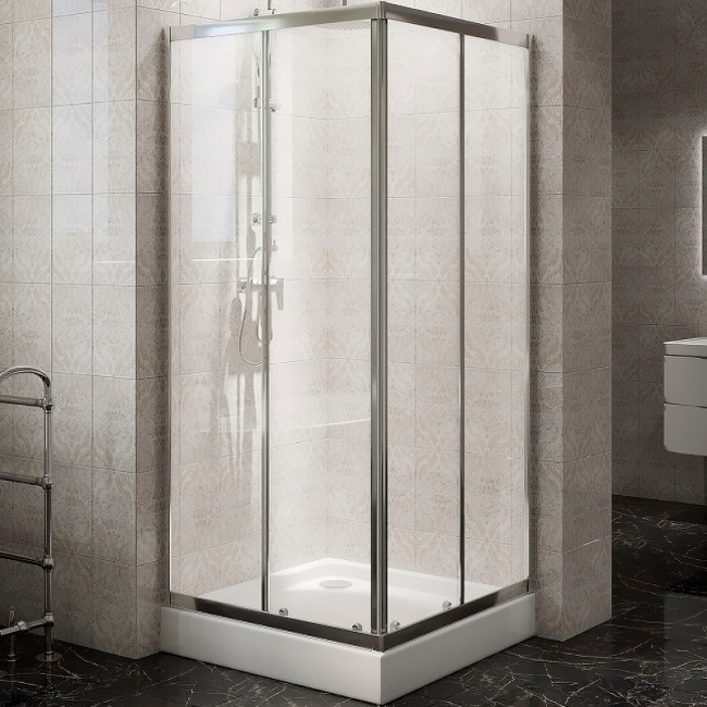 BelBagno Due 90х90 DUE-A-2-90-C-Cr профиль Хром стекло прозрачное без поддона