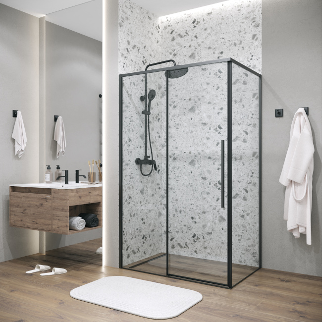 Grossman Galaxy 200.K33.01.100.21.00 (100х195) черный матовый,стекло прозрачное, 1 место