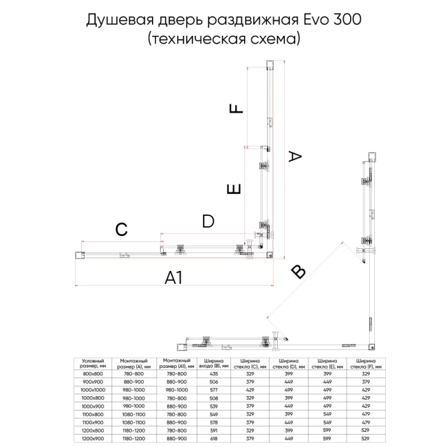 Veconi Evo 300 GR, 800х800x1950, графит брашинг, прозрачное стекло