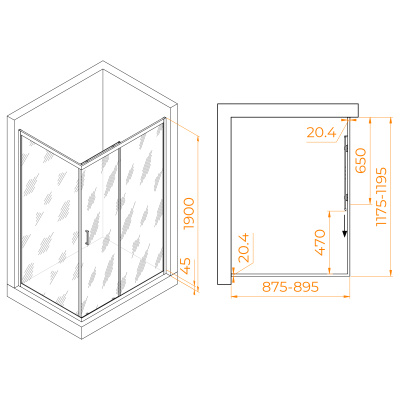 RGW PA-245 Прямоуг./Хром/Прозрачное/6 мм (875-895*1175-1195) (Easy)/90*120*190 без поддона