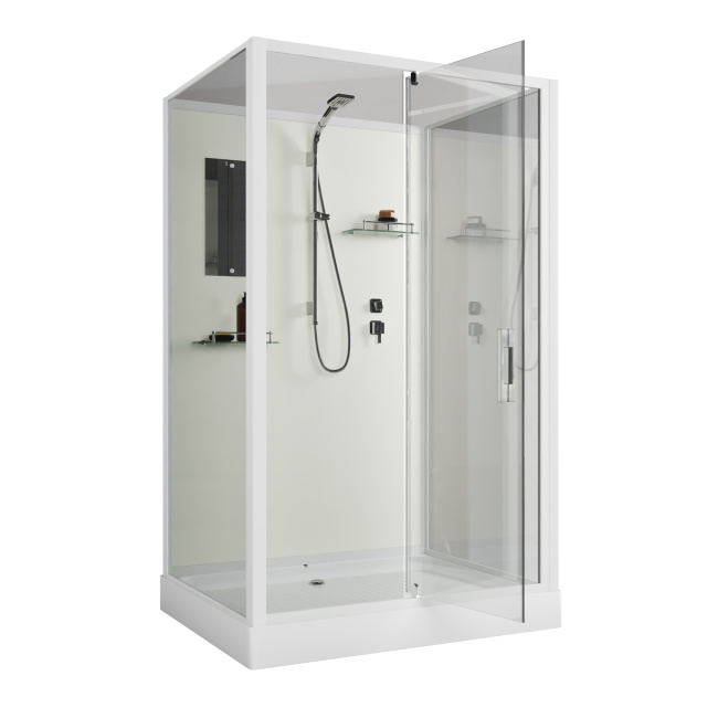 Niagara Standart ST100/80/15Q/BK (100х80х200) прямоугольник,поддон 15см,распашная,проф.белый,без крыши,3 места
