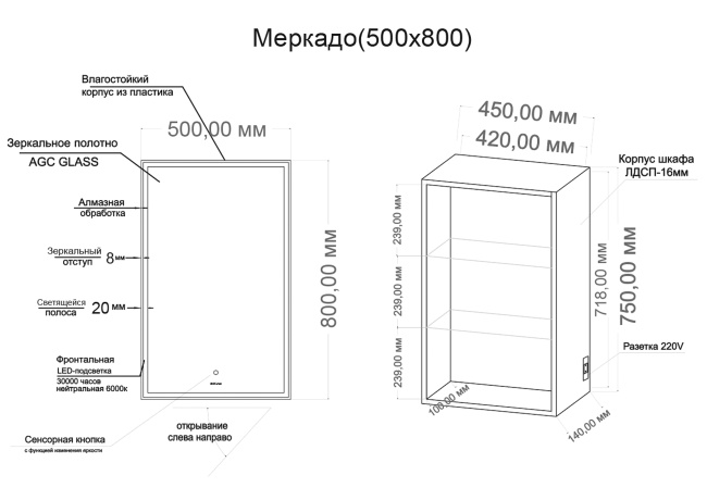 Grossman МЕРКАДО-50 см Пр. с LED подсветкой (205005)