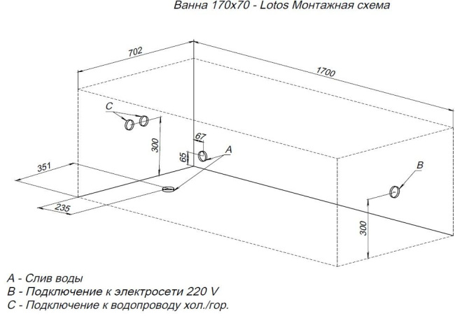 Aquanet Lotos 170x70 (с каркасом)