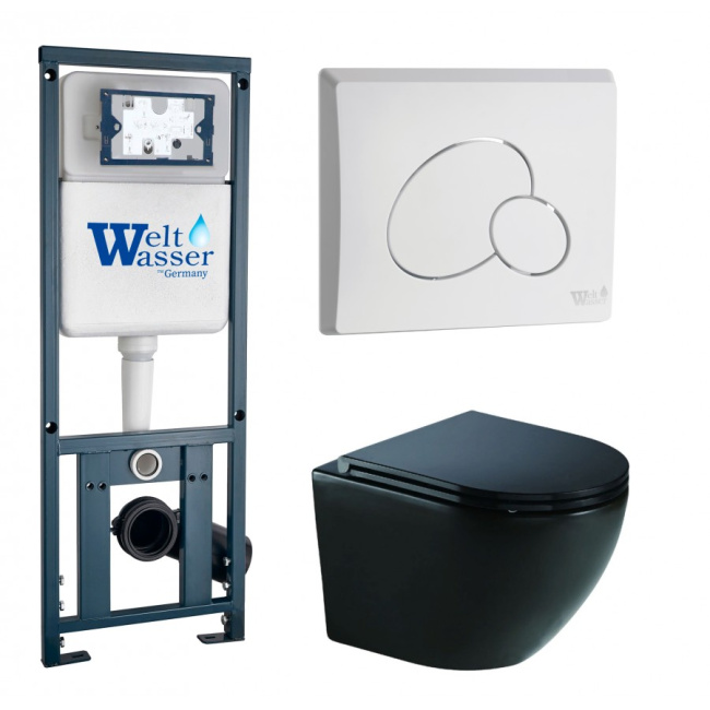 Комплект Weltwasser 10000011351 подвесной унитаз Merzbach 043 MT-BL + инсталляция Marberg 410 + кнопка MAR 410 RD GL-WT