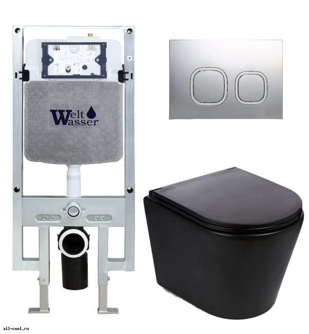 Унитаз с инсталляцией WeltWasser AMBERG 497 ST + SALZBACH 043 MT-BL + AMBERG RD-CR