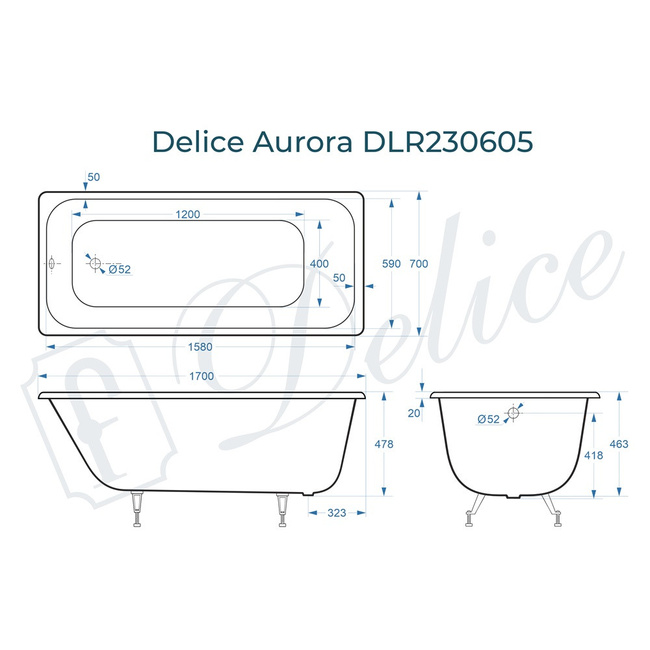 Delice Aurora 170х70 (в комплекте только ванна, без ножек и слива-перелива)