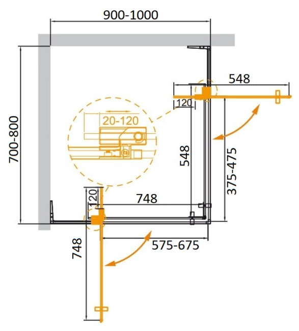 CEZARES SLIDER-AH-2-70/80-90/100-C-Cr без поддона