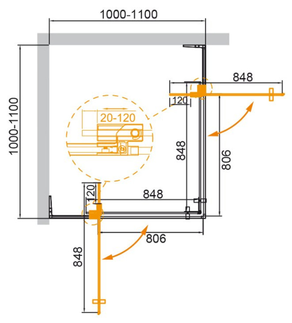 CEZARES SLIDER-A-2-100/110-GRIGIO-Cr без поддона